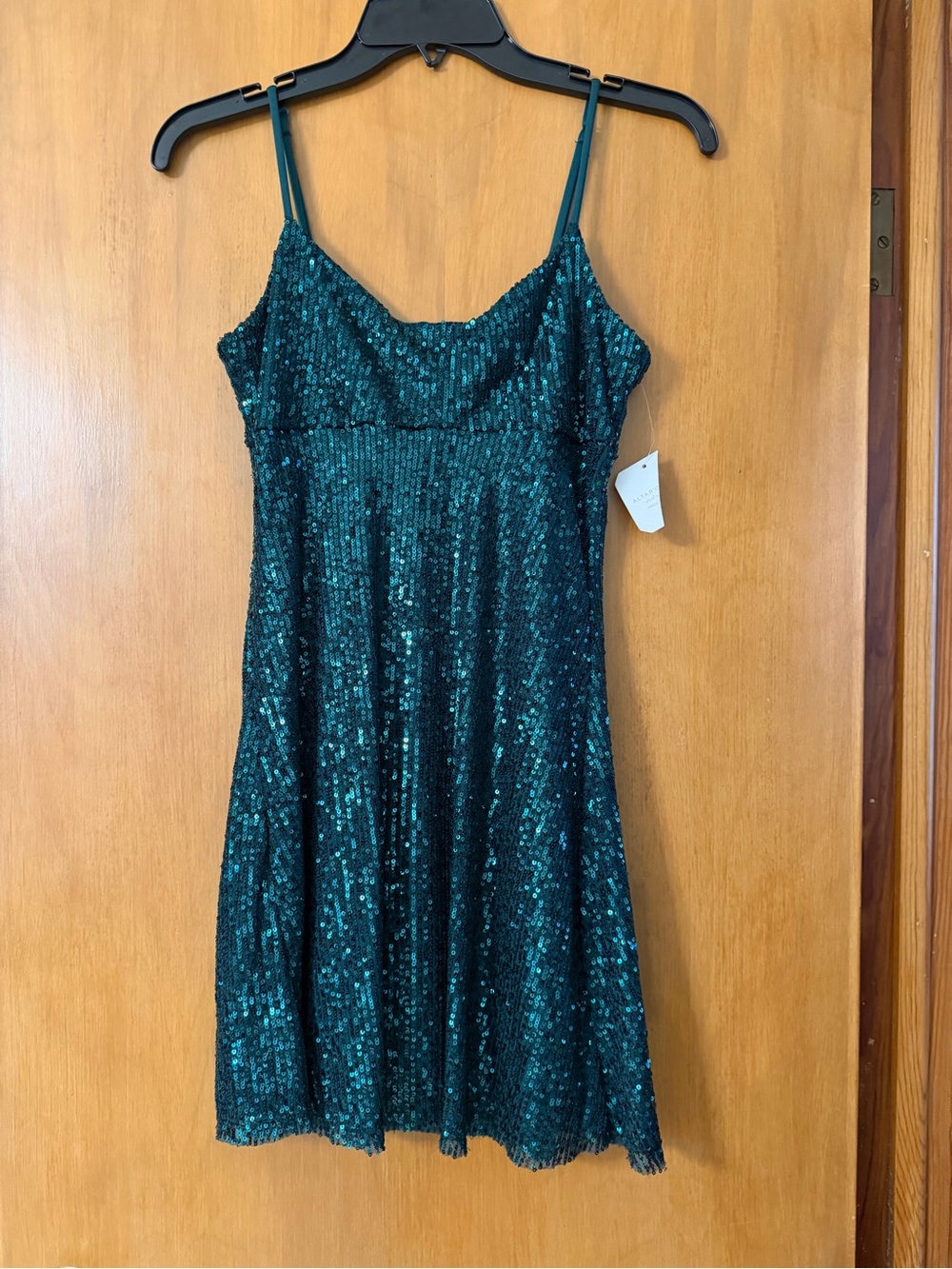 Altar'd State Dark Green Sequin Spaghetti Strap Mini Dress